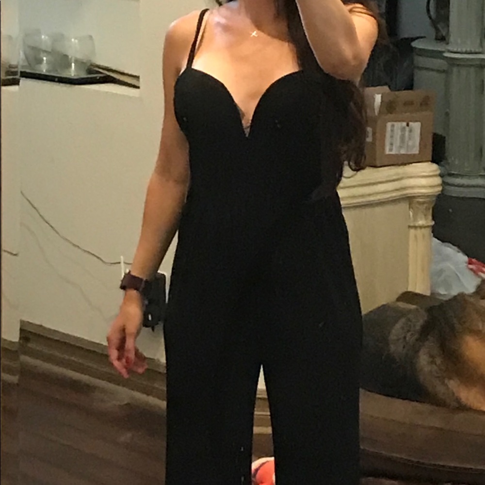 Black v neck pant jumpsuit